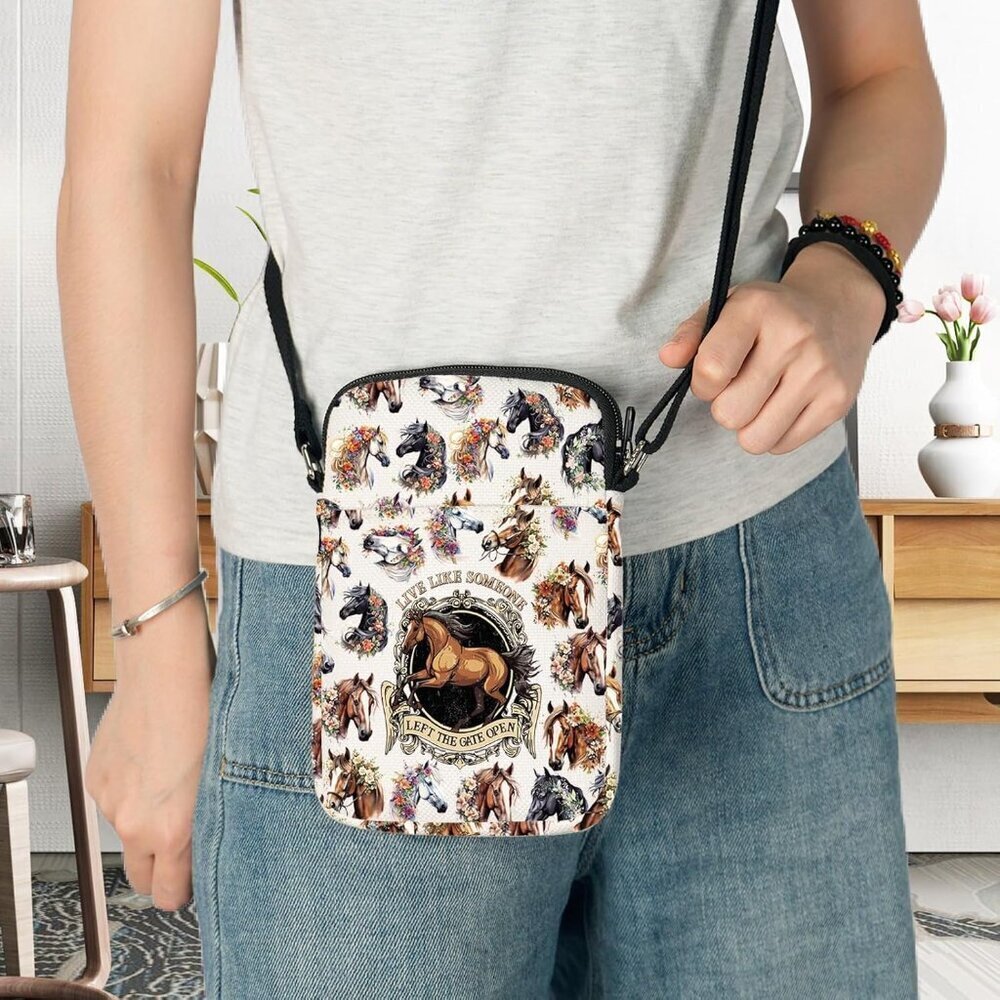Horse Crossbody Bag Canvas Spacious Durable Animal Themed Gift for Horse Lovers - Picture 5 of 7